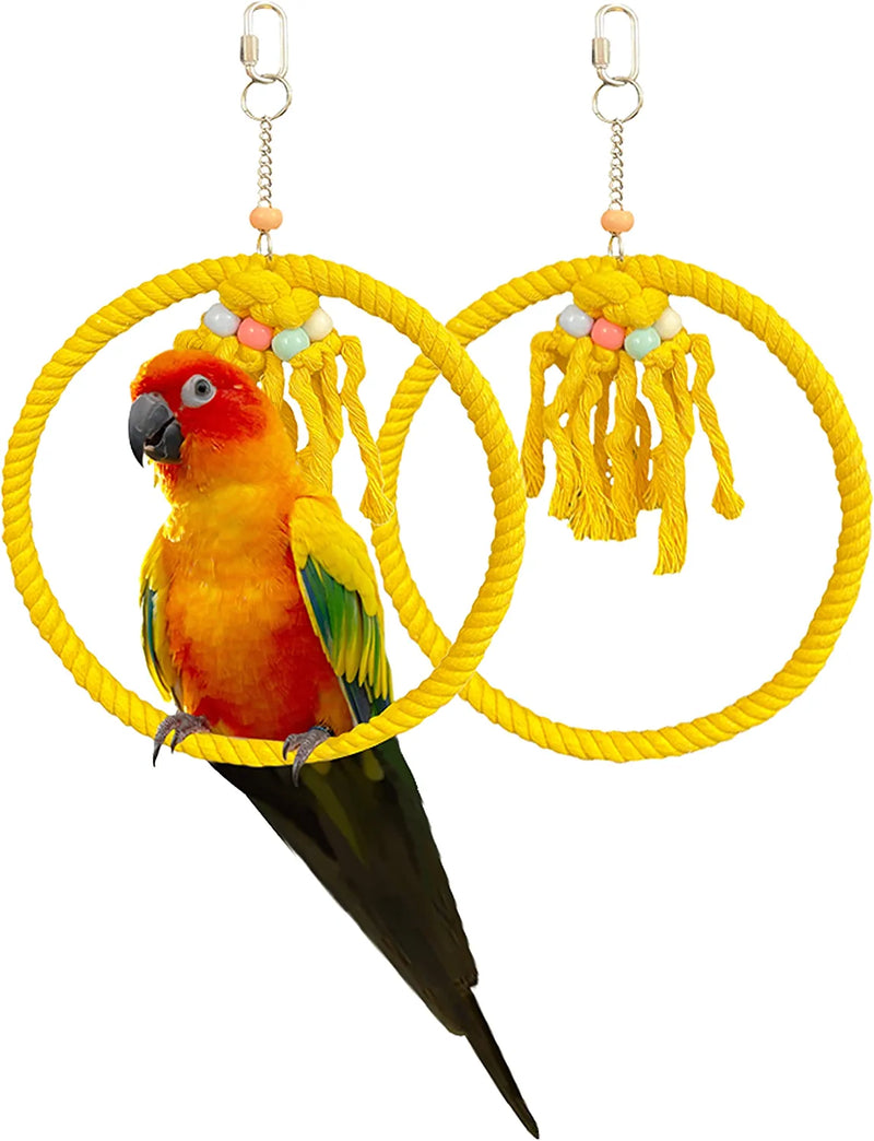SIMENA Cotton Rope Bird Swing for Bird Cage, Hanging Bird Perch Parrot Toys, Bird Cage Accessories for Medium to Large Birds Including Parakeets, Cockatiels, Conures, Etc. (Large (9.5" Green) Animals & Pet Supplies > Pet Supplies > Bird Supplies > Bird Toys SIMENA Yellow, Pack of 2 Small 7.5" 