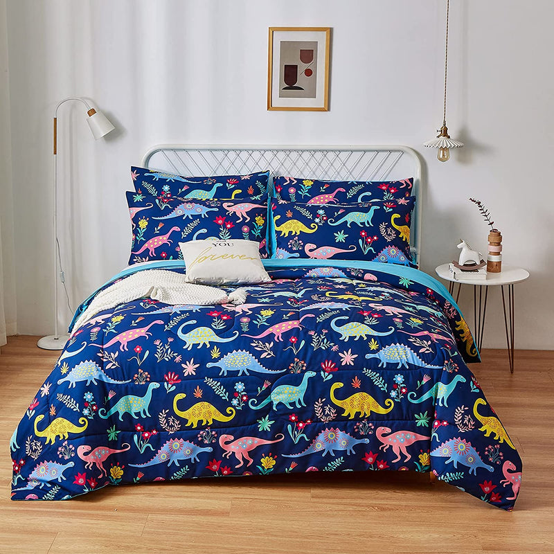 INRON Dinosaur Kids Comforter Sets for Boys Girls, Twin Size 4-Pieces Bed in a Bag, Ultra Soft Microfiber Comforter and Sheet Sets,All Season Durable Bedding Set(Dinosaur,Twin) Home & Garden > Linens & Bedding > Bedding INRON Dinosaur Twin 