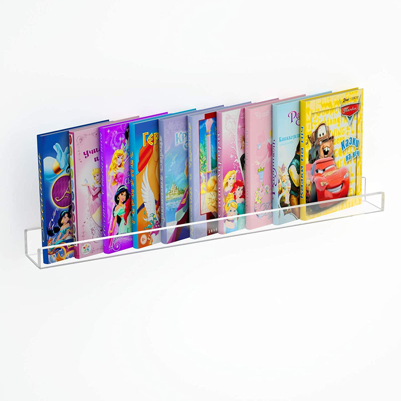 NIUBEE 24" Premium Acrylic Floating Nursery Kids Bookshelf Wall Ledge Shelf, Clear Invisible Spice Rack Bathroom Storage Shelves Display Organizer, 50% Thicker with Free Screwdriver, Set of 4