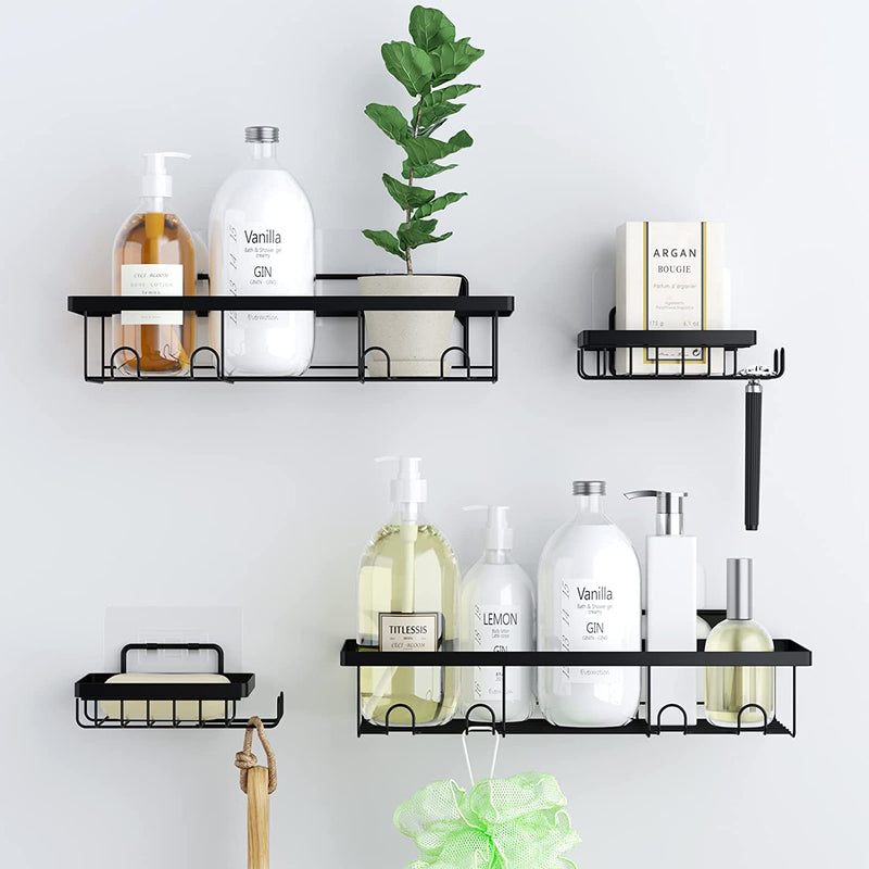 FELOOW Bathroom Shelves 4 Pack,Adhesive Shower Shelves with 2 Shower Caddy 2 Soap Holder,No Drilling Rustproof Wall Mount Bathroom Shower Rack Organizers with Hooks for inside Shower,Kitchen,Toilet Home & Garden > Household Supplies > Storage & Organization FELOOW   