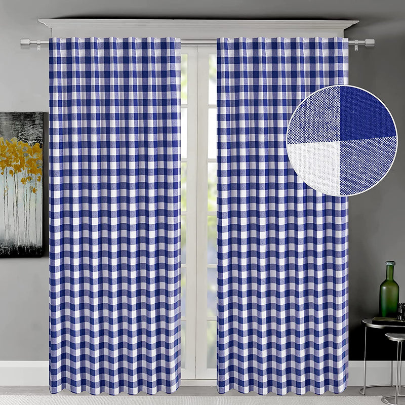 Light & Pro Black and White Gingham Check Curtain - Window Treatment Décor Panel for Kitchen Nursery Bedroom Livingroom - Buffalo Plaid Rod Pocket Curtains Pack of 2 - 50X63 Inch Home & Garden > Decor > Window Treatments > Curtains & Drapes Light & Pro Navy White 50x96 