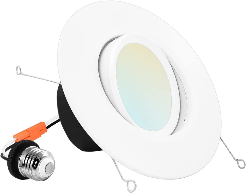 Luxrite 5/6 Inch Gimbal LED Recessed Lighting Can Lights, 11W=90W, 5 Color Selectable 2700K-5000K, CRI 90, Dimmable Adjustable LED Downlight, 1100 Lumens, Wet Rated, Energy Star, ETL Listed (4 Pack)