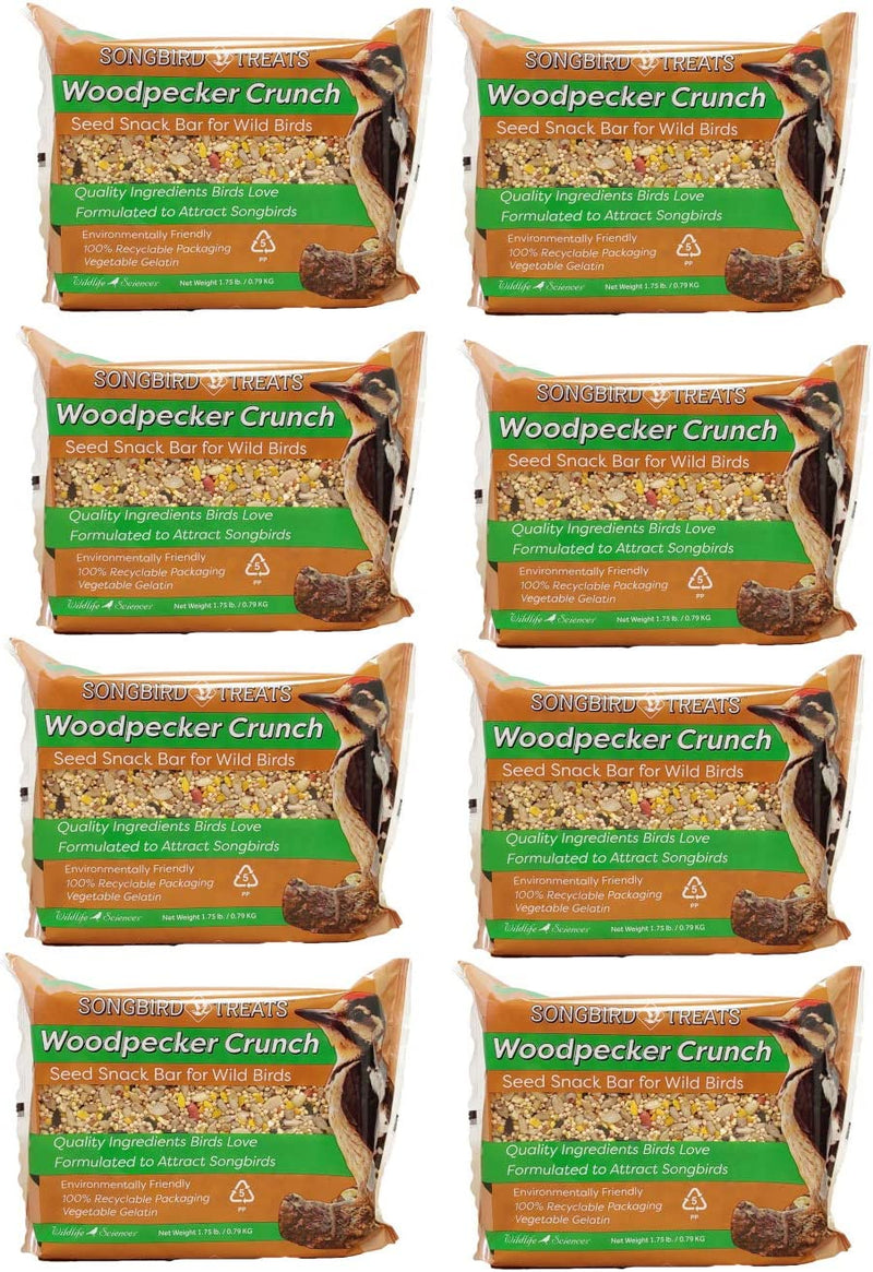 Songbird Treats Seed Bars | 8 Pack of 1.75 Lb Bird Seed Cakes for Wild Birds (Woodpecker Crunch) Animals & Pet Supplies > Pet Supplies > Bird Supplies > Bird Food Wildlife Sciences Woodpecker Crunch  