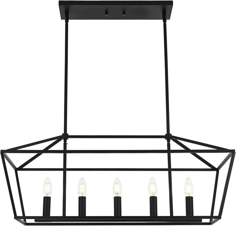 MELUCEE Large Chandelier with Adjustable Chain 7-Light Farmhouse Rectangle Dining Room Light Fixtures Black and Brushed Nickel Island Lighting for Kitchen Hallway Living Room, E12 Base Home & Garden > Lighting > Lighting Fixtures > Chandeliers MELUCEE Black 28.0 inches 