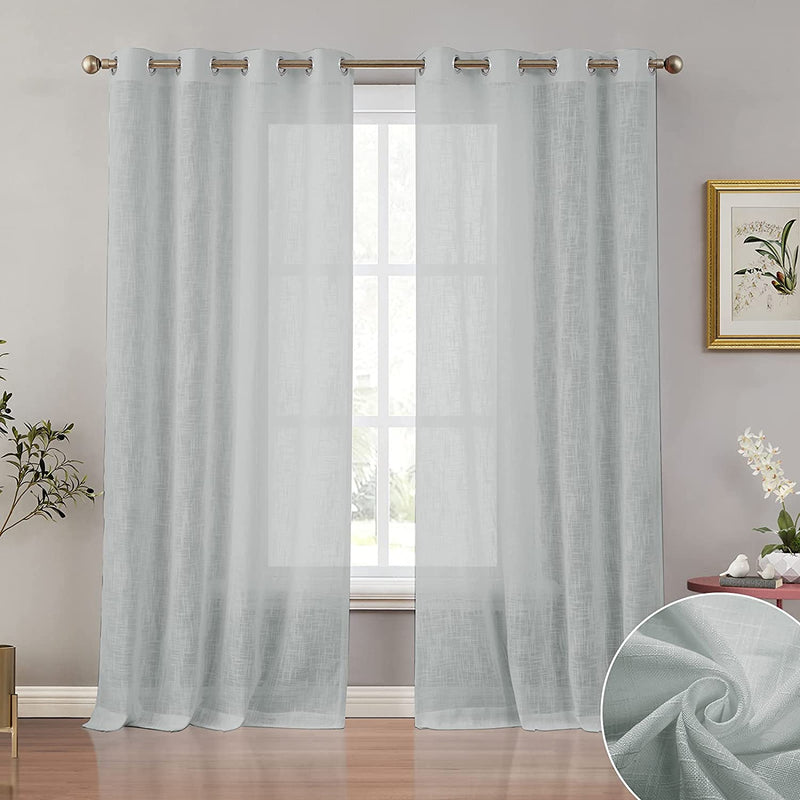 Melodieux Black Linen Textured Semi Sheer Curtains 84 Inches Long for Living Room Bedroom Rustic Flax Linen Grommet Voile Drapes, 52 by 84 Inch (2 Panels) Home & Garden > Decor > Window Treatments > Curtains & Drapes Melodieux Grey 52x96 Inch 