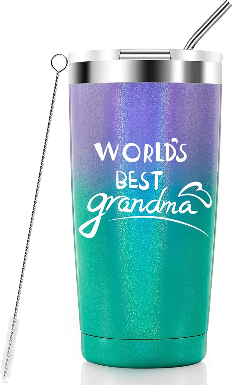 JERIO World'S Best Grandma, Gifts for Grandma,Mothers Day Gifts for Grandma,Birthday,Grandparents Day,Christmas Gifts for Grandma,20 Ounce Stainless Steel Tumbler with Lid