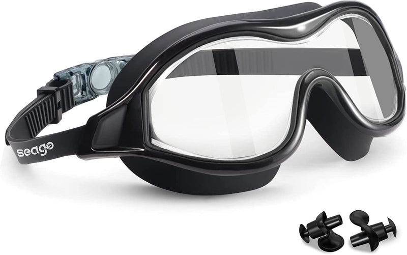 Swim Goggles No Leaking Anti-Fog Pool Goggles Swimming Goggles for Adult Men Women Youth, UV Protection 180° Clear Vision Sporting Goods > Outdoor Recreation > Boating & Water Sports > Swimming > Swim Goggles & Masks Seago Black With Clear Lens  