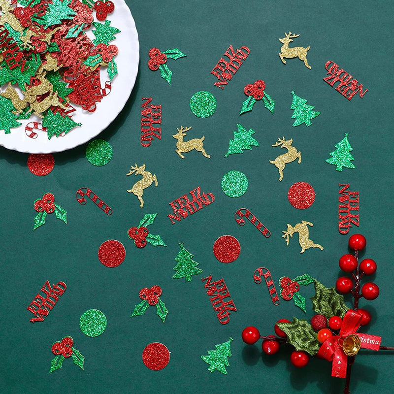 Red and Green Glitter Feliz Navidad Confetti, Merry Christmas Party Decorations, Xmas Pine, Elk, Christmas Tree Candy, Holly Leaves and Red Berries Table Decorations for Christmas Party Supplies Home & Garden > Decor > Seasonal & Holiday Decorations& Garden > Decor > Seasonal & Holiday Decorations Fangleland   