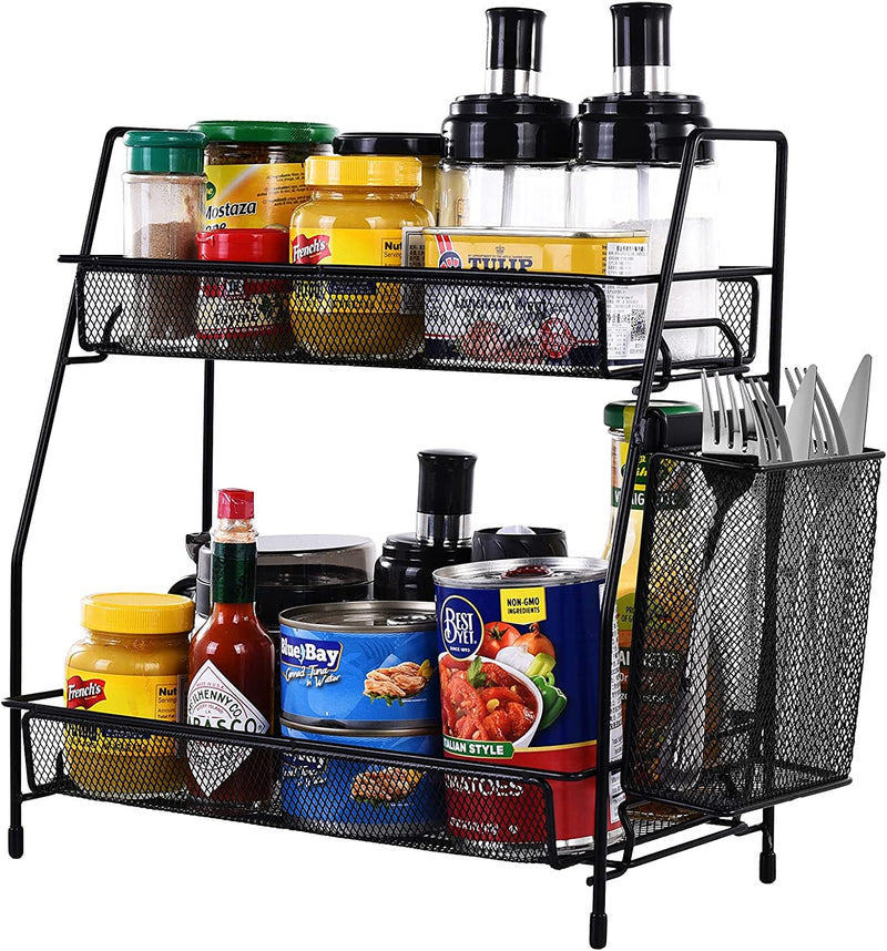 FIXPARTS Countertop Organizer for Bathroom Counter, the Organizer for Bedroom, Spice Rack Organizer for Kitchen Counter Shelf with Small Basket(Black) Home & Garden > Household Supplies > Storage & Organization Fixparts   