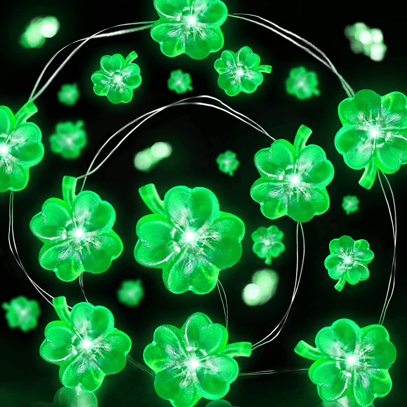 14Ft 40LED St Patricks Day Decorations Lights, Shamrocks String Lights Battery Operated Green Light LED Lucky Clover St. Patrick'S Day Irish Party Decor Home Indoor/Outdoor Holiday Bedroom