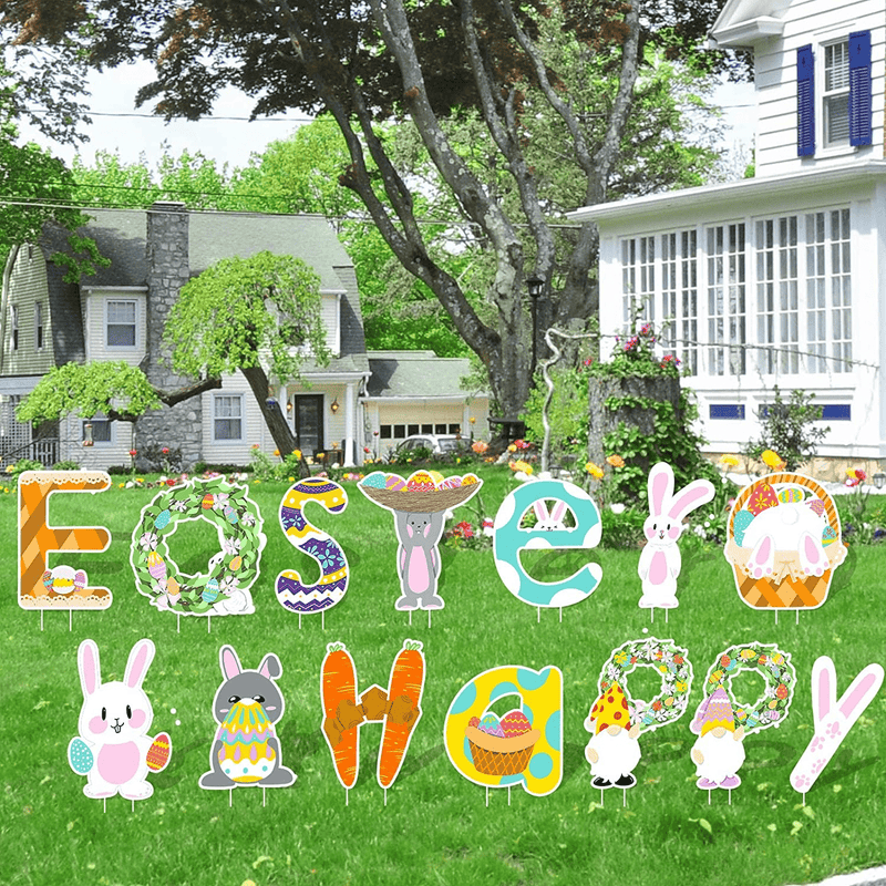 14PCS Easter Decorations Outdoor, Easter Lawn Yard Stakes Decor Party Sign