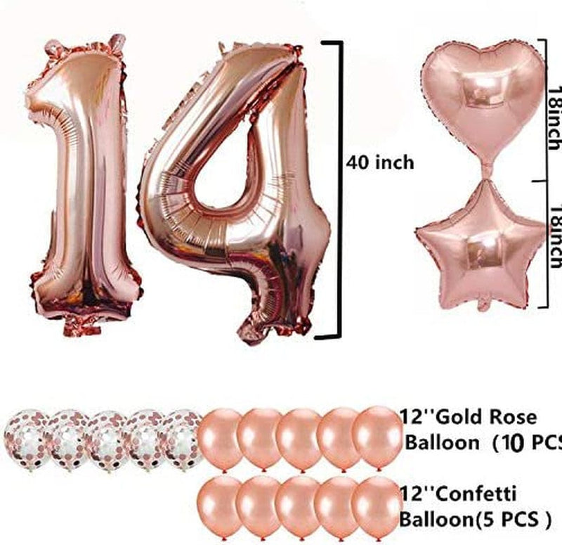 14Th Birthday Decorations Party Supplies, Jumbo Rose Gold Foil Balloons for Birthday Party Supplies,Anniversary Events Decorations and Graduation Decorations Sweet 14 Party,14Th Anniversary Arts & Entertainment > Party & Celebration > Party Supplies sunnylifyau   