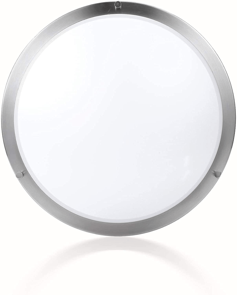 15-Inch Double Ring Dimmable LED Flush Mount Ceiling Light, 22W (100W Equivalent), 1800Lm, 4000K Natural White, Brushed Nickel Finish Steel, ETL Listed, Commercial or Residential, Damp Location Rated