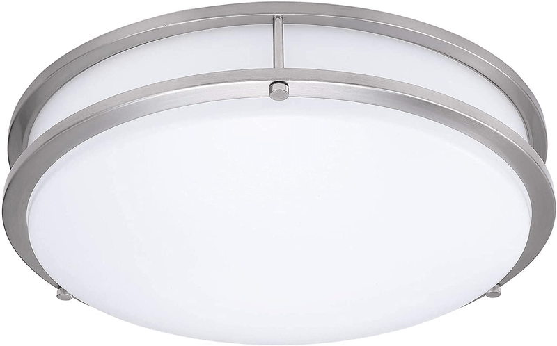 15-Inch Double Ring Dimmable LED Flush Mount Ceiling Light, 22W (100W Equivalent), 1800Lm, 4000K Natural White, Brushed Nickel Finish Steel, ETL Listed, Commercial or Residential, Damp Location Rated