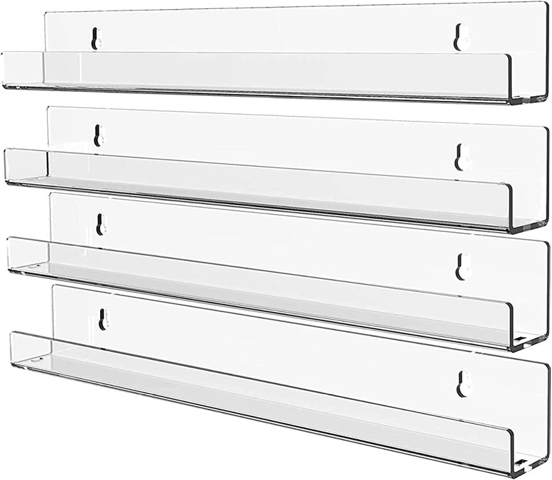 15 Inch Invisible Acrylic Floating Wall Ledge Shelf,Wall Mounted Nursery Kids Bookshelf, Invisible Spice Rack, Clear 5MM Thick Bathroom Storage Shelves Display Organizer,Transparent (6 Pack) Furniture > Shelving > Wall Shelves & Ledges huitao 15Inch Pack of 4  