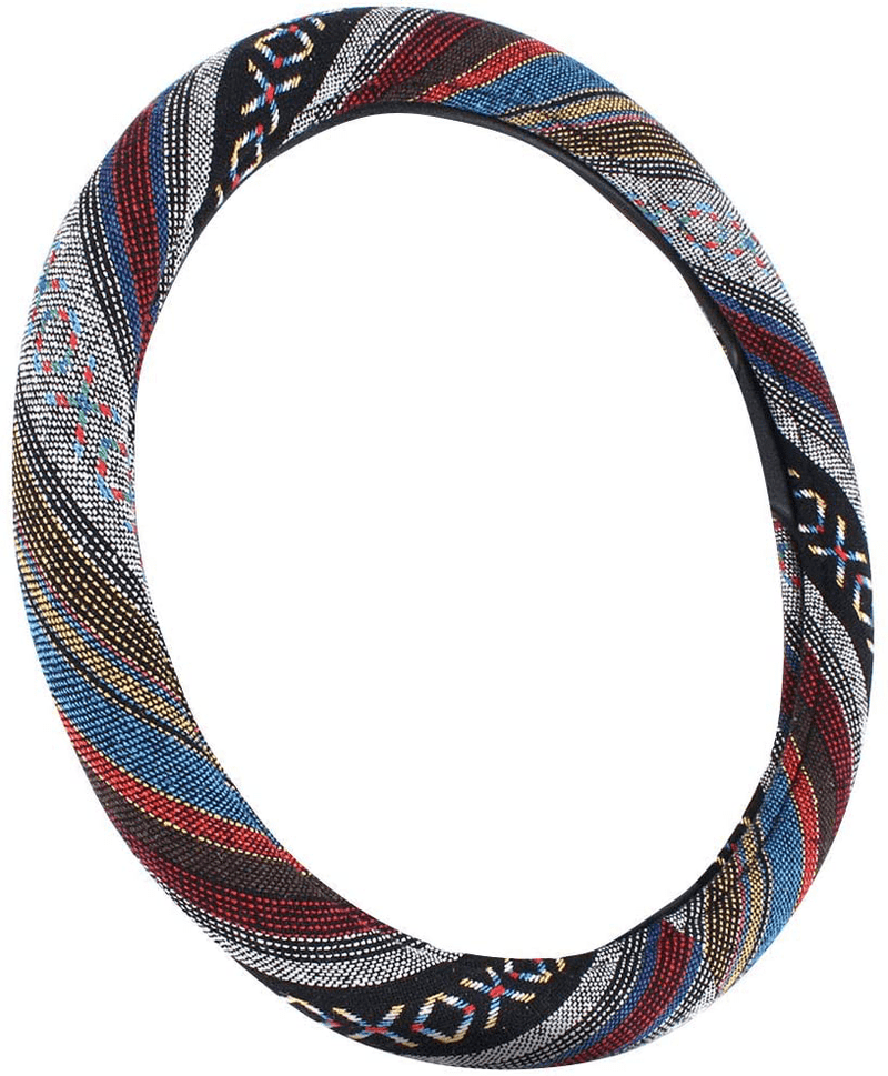 15 inch New Baja Blanket Car Steering Wheel Cover Universal Fit Most Cars Automotive Ethnic Style Coarse Flax Cloth Vehicles & Parts > Vehicle Parts & Accessories > Vehicle Maintenance, Care & Decor > Vehicle Decor > Vehicle Steering Wheel Covers AOTOMIO   
