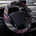 15 inch New Baja Blanket Car Steering Wheel Cover Universal Fit Most Cars Automotive Ethnic Style Coarse Flax Cloth Vehicles & Parts > Vehicle Parts & Accessories > Vehicle Maintenance, Care & Decor > Vehicle Decor > Vehicle Steering Wheel Covers AOTOMIO Brightgreen Pink  