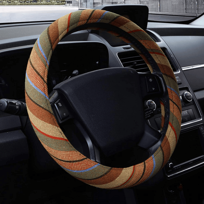15 inch New Baja Blanket Car Steering Wheel Cover Universal Fit Most Cars Automotive Ethnic Style Coarse Flax Cloth Vehicles & Parts > Vehicle Parts & Accessories > Vehicle Maintenance, Care & Decor > Vehicle Decor > Vehicle Steering Wheel Covers AOTOMIO Earth Yellow  