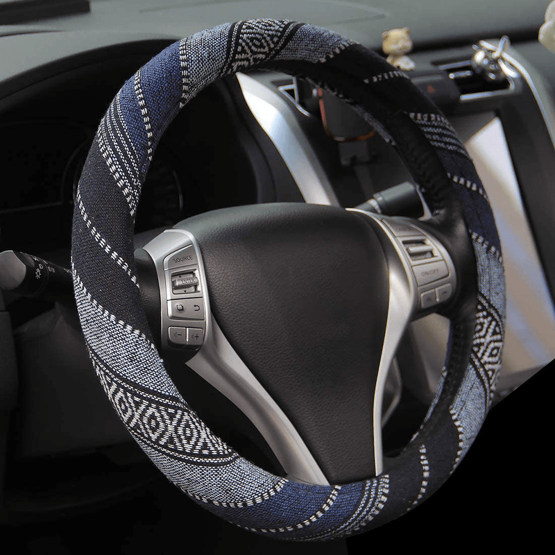 15 inch New Baja Blanket Car Steering Wheel Cover Universal Fit Most Cars Automotive Ethnic Style Coarse Flax Cloth Vehicles & Parts > Vehicle Parts & Accessories > Vehicle Maintenance, Care & Decor > Vehicle Decor > Vehicle Steering Wheel Covers AOTOMIO blue2  
