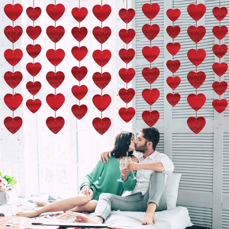15 Pcs Heart Shape Hanging String Garland Kids Party Decor Valentine'S Day Decorations (Each 6.6Ft) DIY Glittery Background Decoration for Wedding Birthday Home Festival Supplies (Total 90 Hearts) Home & Garden > Decor > Seasonal & Holiday Decorations AMENON   