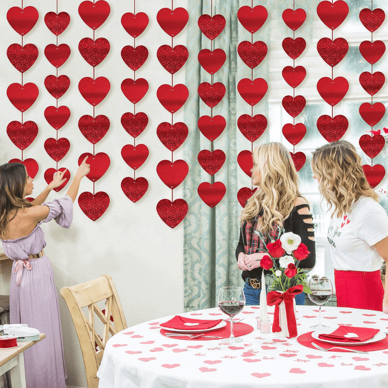 15 Pcs Heart Shape Hanging String Garland Kids Party Decor Valentine'S Day Decorations (Each 6.6Ft) DIY Glittery Background Decoration for Wedding Birthday Home Festival Supplies (Total 90 Hearts)