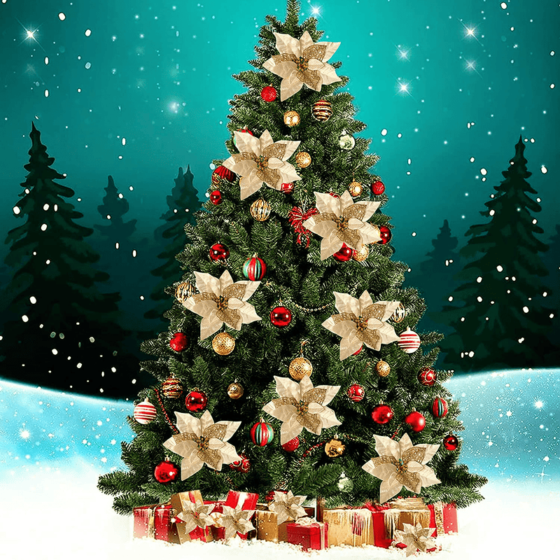 15 Pieces Christmas Glitter Artificial Poinsettia Flowers Artificial Wedding Flowers Decorations Xmas Tree Ornaments with Clips (Gold) Home & Garden > Decor > Seasonal & Holiday Decorations& Garden > Decor > Seasonal & Holiday Decorations Geefuun Gold  