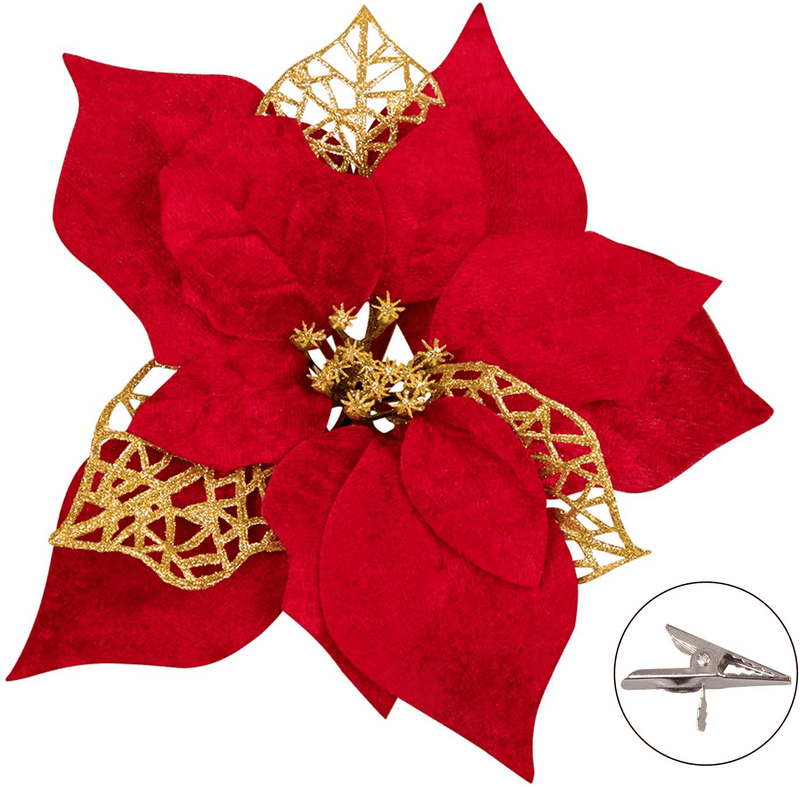 15 Pieces Christmas Glitter Artificial Poinsettia Flowers Artificial Wedding Flowers Decorations Xmas Tree Ornaments with Clips (Gold) Home & Garden > Decor > Seasonal & Holiday Decorations& Garden > Decor > Seasonal & Holiday Decorations Geefuun Red  