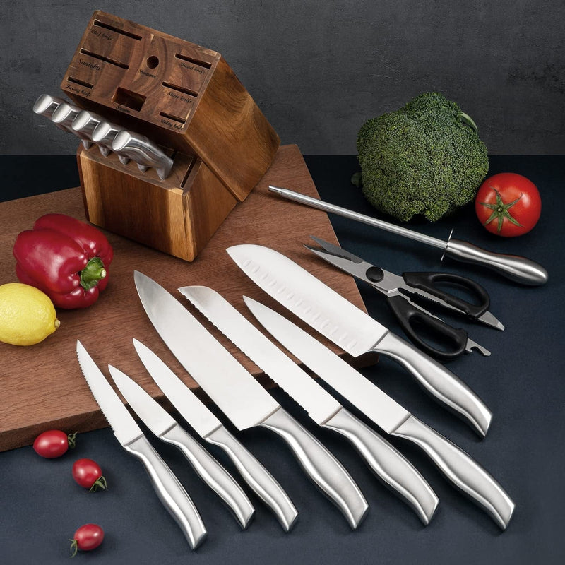 15 Pieces Knife Set, Professional Kitchen Chef’S Knives Block Set with Ultra Sharp High Carbon Stainless Steel Blades and Sharpener, Rust-Proof, Dishwasher-Safe, Sliver Home & Garden > Kitchen & Dining > Kitchen Tools & Utensils > Kitchen Knives Getoutdoortoday   