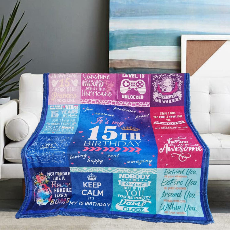 15 Year Old Birthday Gifts for Girls Blanket, Gifts for 15 Year Old Girls Quinceanera Gifts, 15Th Birthday Decorations for Girls Teenage, 15TH Birthday Gifts for Girls Flannel Throw Blankets 60X50In Home & Garden > Decor > Seasonal & Holiday Decorations lemzcen   
