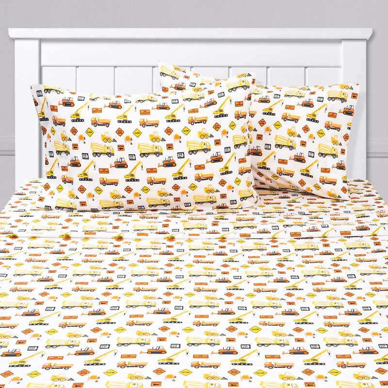 1500 Supreme Kids Bed Sheet Collection - Fun Colorful and Comfortable Boys and Girls Toddler Sheet Sets - Deep Pocket Wrinkle Free Soft and Cozy Bedding - Full, Construction