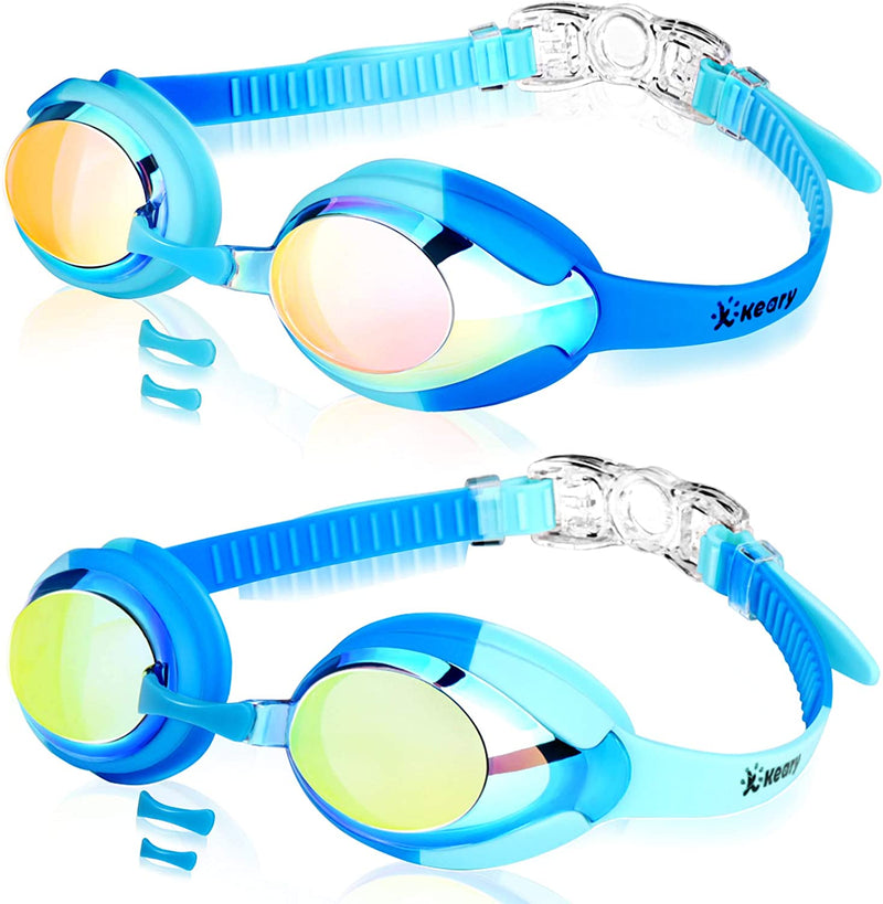 Keary 2 Pack Kids Swim Goggles for Toddler Kids Youth(3-12),Anti-Fog Waterproof Anti-Uv Clear Vision Water Pool Goggles Sporting Goods > Outdoor Recreation > Boating & Water Sports > Swimming > Swim Goggles & Masks Keary Mirrored Blue & Light Blue(2 Pack)  