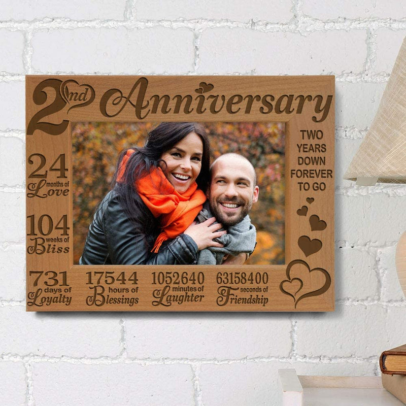 Kate Posh - Our 2Nd Cotton Anniversary Engraved Picture Frame, 2 Years Together as Husband & Wife, Boyfriend and Girlfriend, 2 Years of Marriage, Second Anniversary (5X7-Horizontal) Home & Garden > Decor > Picture Frames KATE POSH   