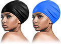 2 Piece Long Hair Swimming Cap for Man and Woman Durable Silicone Swimming Cap Waterproof for Dreadlocks, Braids, Curls Sporting Goods > Outdoor Recreation > Boating & Water Sports > Swimming > Swim Caps Syhood Black, Royal Blue  