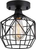 Q&S Black Industrial Basket Cage Hanging Pendant Light Fixtures with Plug in Cord 15.1FT On/Off Switch for Kitchen Living Room Camper Bedroom Sink Included LED Bulb Home & Garden > Lighting > Lighting Fixtures aideng Black  