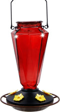 Juegoal Glass Hummingbird Feeders for Outdoors - 22 Oz Wild Bird Feeder 5 Feeding Ports, Diamond Shaped Metal Handle Hanging for Garden Tree Yard outside Decoration, Red Animals & Pet Supplies > Pet Supplies > Bird Supplies > Bird Cage Accessories > Bird Cage Food & Water Dishes Juegoal Red  