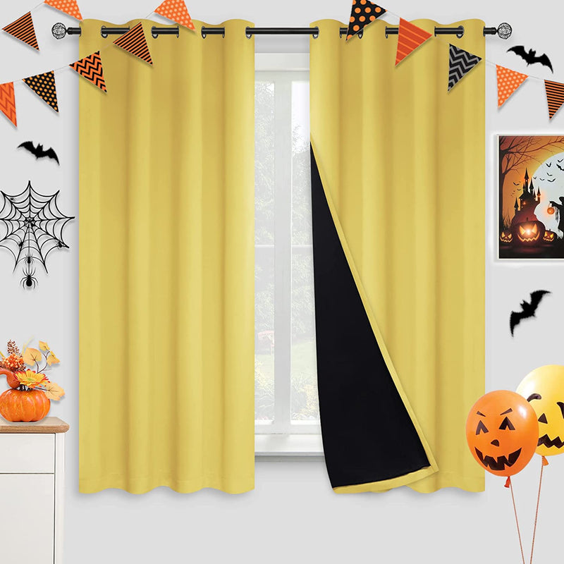Kinryb Halloween 100% Blackout Curtains Coffee 72 Inche Length - Double Layer Grommet Drapes with Black Liner Privacy Protected Blackout Curtains for Bedroom Coffee 52W X 72L Set of 2 Home & Garden > Decor > Window Treatments > Curtains & Drapes Kinryb Yellow W52" x L63" 