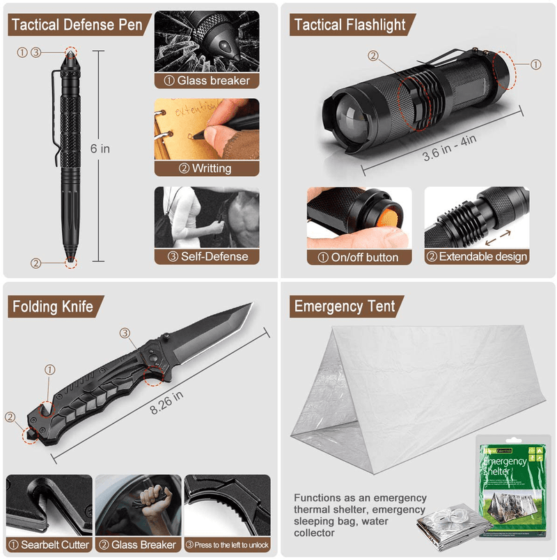 152Pcs Emergency Survival Kit and First Aid Kit, Professional Survival Gear Tool with Tactical Molle Pouch and Emergency Tent for Earthquake, Outdoor Adventure, Camping, Hiking, Hunting Sporting Goods > Outdoor Recreation > Camping & Hiking > Camping Tools Taimasi   
