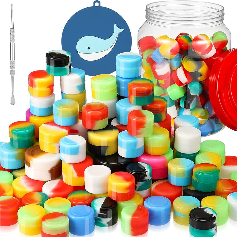 153 Pieces Silicone Wax Container Mini round Wax Containers Non-Stick Storage Jars Oil Wax Concentrate Bottles with Wax Carving Tool Mat for Kitchen, 2 Ml, 3 Ml, 5 Ml