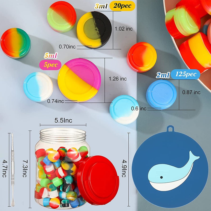 153 Pieces Silicone Wax Container Mini round Wax Containers Non-Stick Storage Jars Oil Wax Concentrate Bottles with Wax Carving Tool Mat for Kitchen, 2 Ml, 3 Ml, 5 Ml