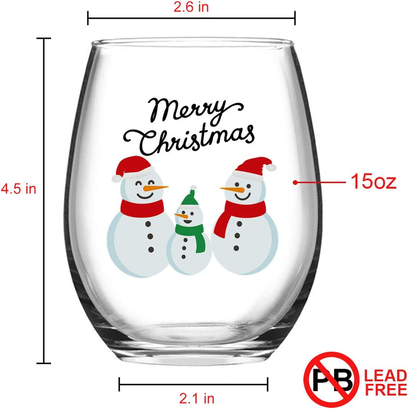 Futtumy Christmas Gift, Merry Christmas Snowmen Stemless Wine Glass for Men Women Dad Mom Friend Family, Funny 15Oz Snowman Wine Glass for Christmas, Set of 4 Home & Garden > Kitchen & Dining > Tableware > Drinkware Futtumy   