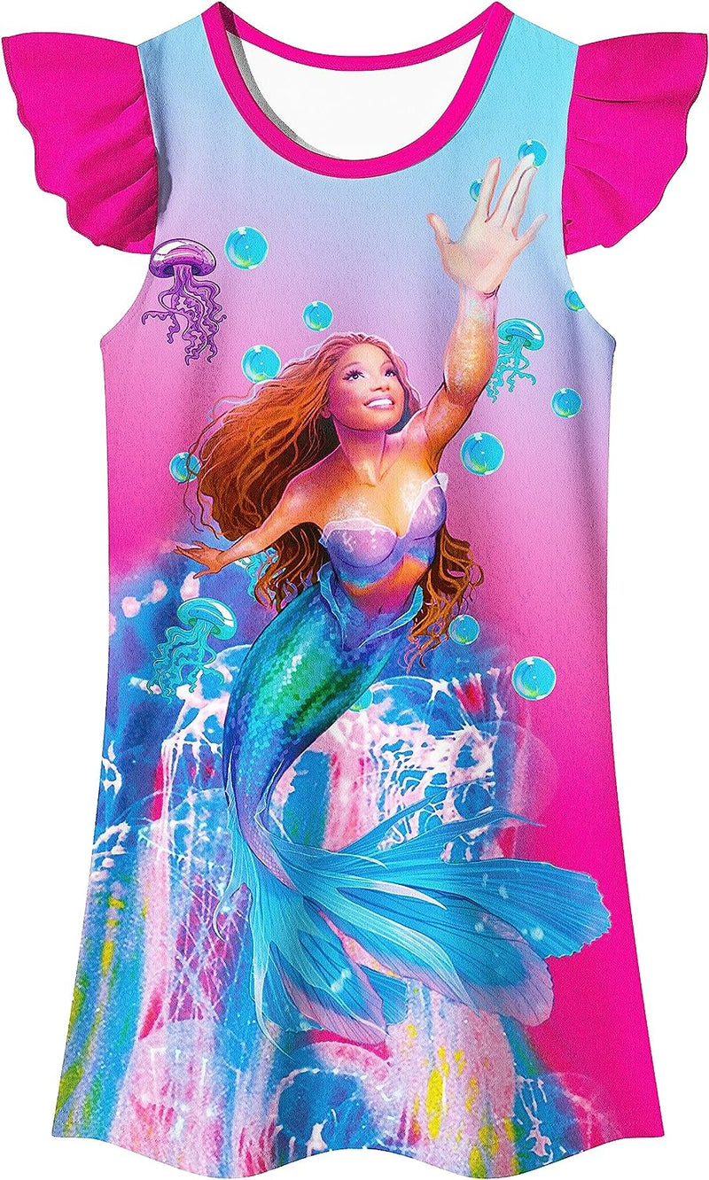 Little Girls Mermaid 2023 Costume Princess Dress up Clothes for Girls Ruffles Sleeve Home Shirt Wear for Kids  QASALOP G-Dress-Rose 5-6 Years 