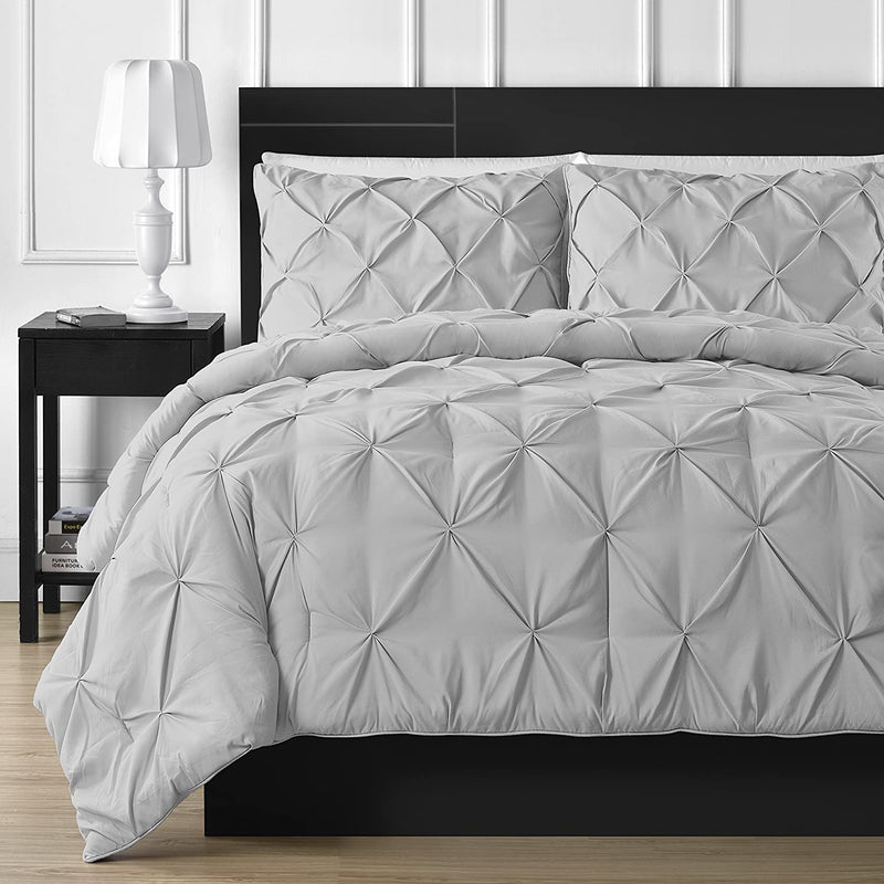 Comfy Bedding Double Needle Durable Stitching 3-Piece Pinch Pleat Comforter Set All Season Pintuck Style, Queen, Beige Home & Garden > Linens & Bedding > Bedding Comfy Bedding Light Grey King 