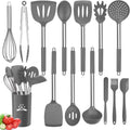 Silicone Cooking Utensil Set, 14Pcs Kitchen Utensils Set Non-Stick Heat Resistant Cookware Copper Stainless Steel Handle Cooking Tools Turner Tongs Spatula Spoon - BPA Free, Non Toxic Home & Garden > Kitchen & Dining > Kitchen Tools & Utensils CHAREADA Gray  