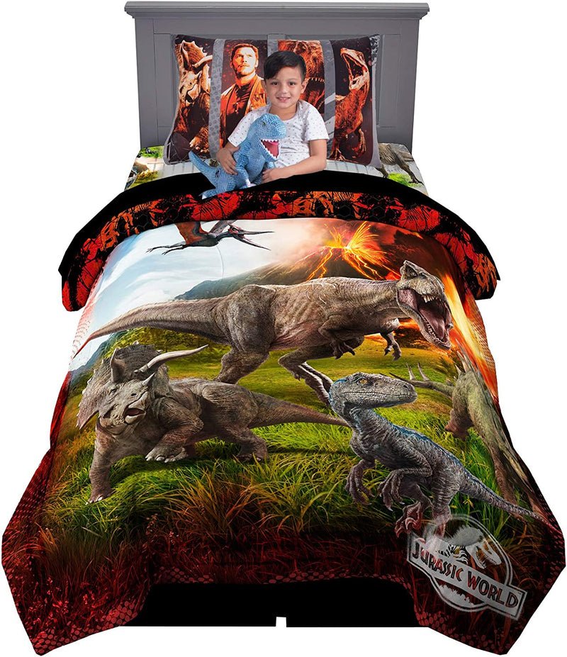 Franco Kids Bedding Comforter with Sheets and Cuddle Pillow Bedroom Set, (5 Piece) Twin Size, Jurassic World Home & Garden > Linens & Bedding > Bedding Franco Manufacturing Jurassic World (5 Piece) Twin Size 