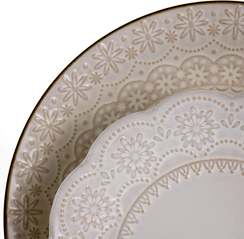 Elama Embossed Scalloped Stoneware Dinnerware Dish Set, 16 Piece, Ivory Home & Garden > Kitchen & Dining > Tableware > Dinnerware Elama   