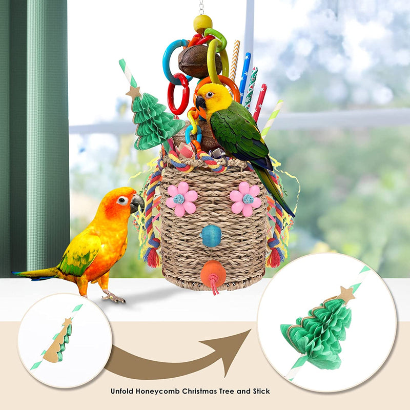 YIXUND Bird Foraging Toys, Seagrass Basket Bird Toy for Small Medium Parrot Birds (Pattern A) Animals & Pet Supplies > Pet Supplies > Bird Supplies > Bird Toys YIXUND   