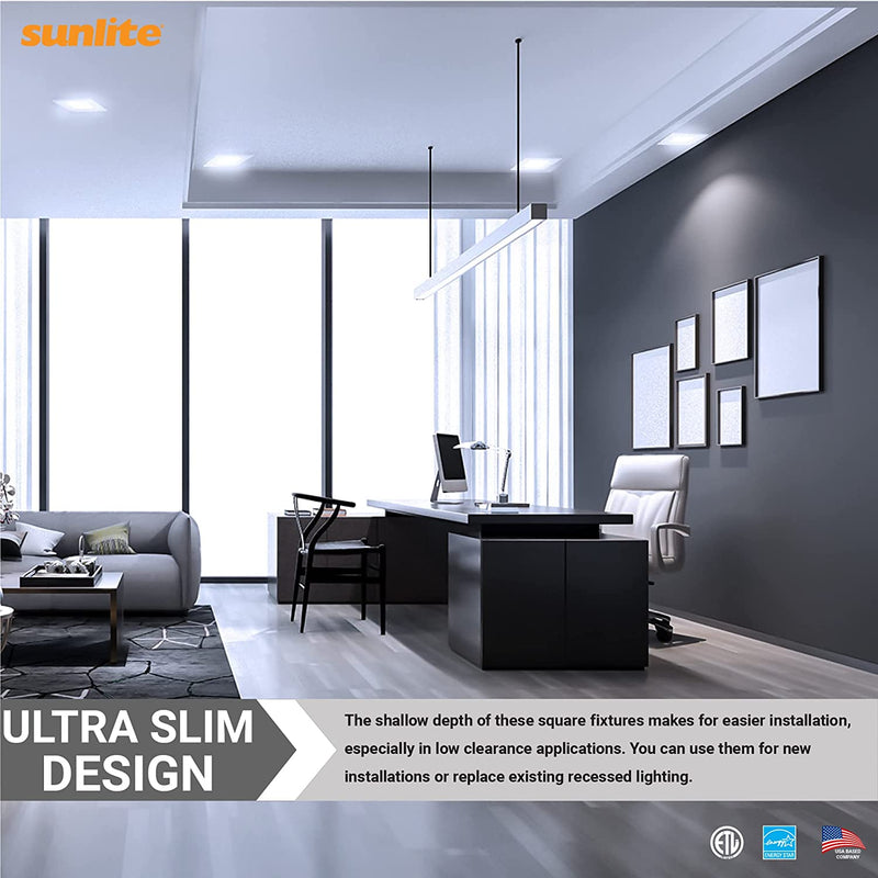 Sunlite 82057-SU LED Square Slim Downlight Retrofit Fixture 4 Inch, 10 Watt, Dimmable, 650 Lumen, 1 Pack, 50K-Super White
