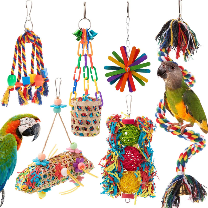 RLRICH 6 Pack Bird Colorful Chewing Toys Parrot Foraging Shredder Toys Shred Hanging Foraging Toys,Comfy Perch Parrot Toys for Rope Bungee Bird Toy Animals & Pet Supplies > Pet Supplies > Bird Supplies > Bird Toys RLRICH 6 PACK  