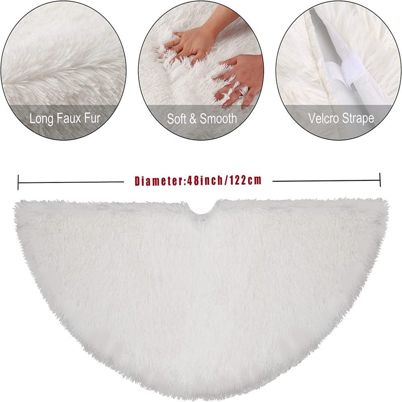Christmas Tree Skirt, 48 Inch Faux Fur White Tree Skirt, Plush Tree Skirt Christmas Decorations for New Year Home Holiday Party Home & Garden > Decor > Seasonal & Holiday Decorations > Christmas Tree Skirts ASA   