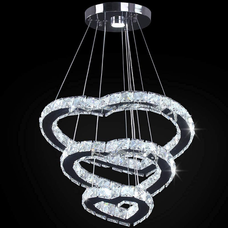 Winretro 3 Ring Modern LED Crystal Chandelier Light Fixtures round Pendant Lighting Stainless Steel Chrome Ceiling Lamp Hanging Lights for Living Room Dining Room Bedroom Kitchen Closet (Cold White) Home & Garden > Lighting > Lighting Fixtures > Chandeliers Winretro Heart Cool White (20+30+40)  